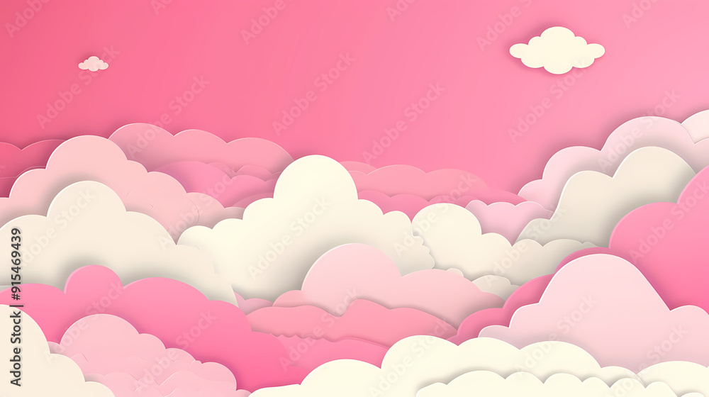 Horizontal banner with pink sky and paper cut clouds Horizontal banner with pink sky and paper cut clouds