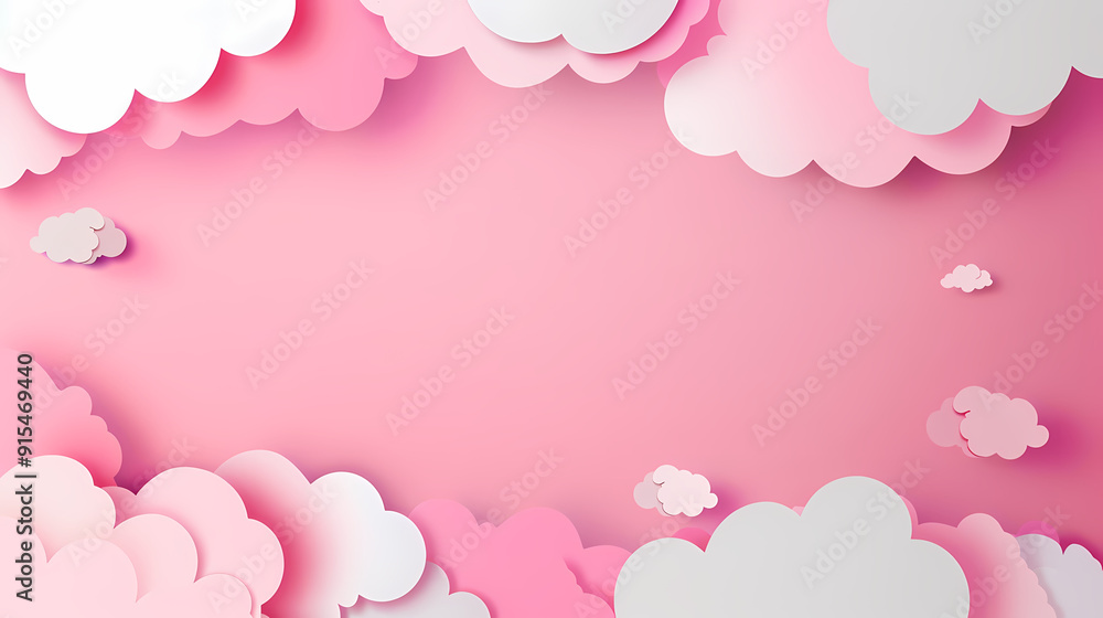 Horizontal banner with pink sky and paper cut clouds Horizontal banner with pink sky and paper cut clouds