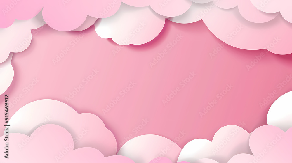 Horizontal banner with pink sky and paper cut clouds Horizontal banner with pink sky and paper cut clouds