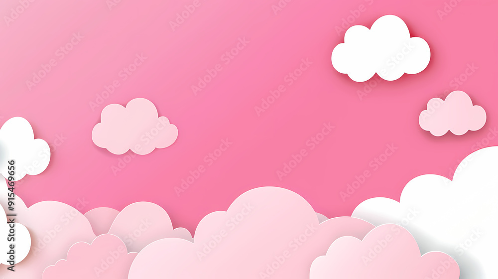 Horizontal banner with pink sky and paper cut clouds Horizontal banner with pink sky and paper cut clouds