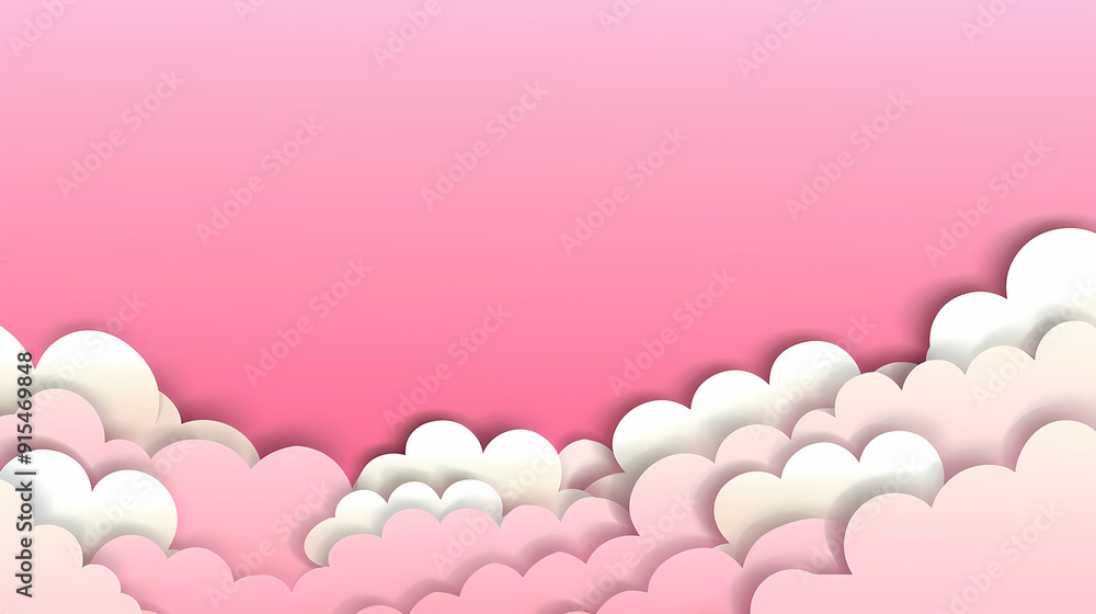 Horizontal banner with pink sky and paper cut clouds Horizontal banner with pink sky and paper cut clouds