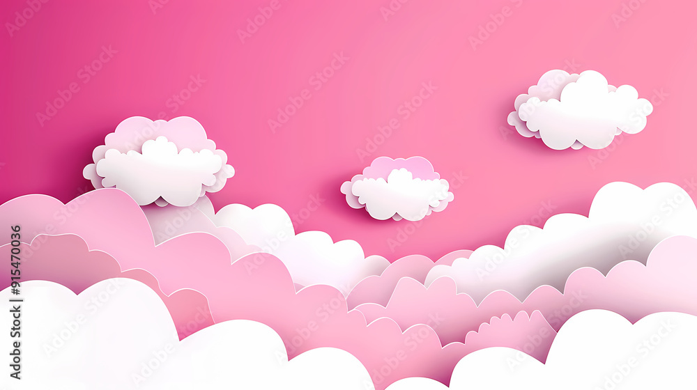 Horizontal banner with pink sky and paper cut clouds Horizontal banner with pink sky and paper cut clouds