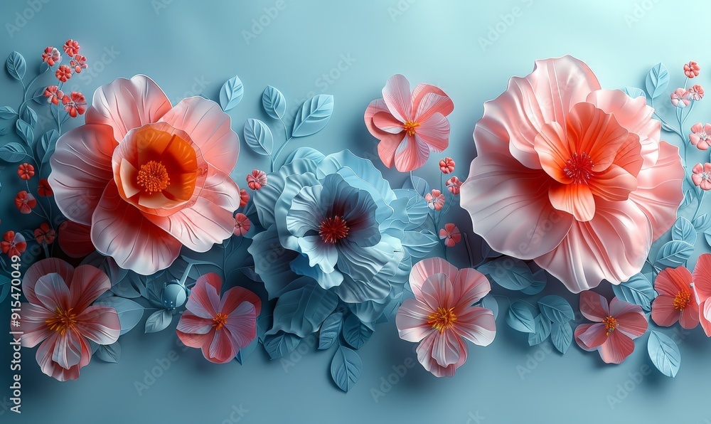 custom made wallpaper toronto digitalAssorted abstract flowers in light pastel colors on a 3D background, creating a delicate border with copy space
