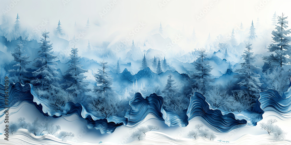 Minimalist winter scene with vivid blue Christmas trees against a white background, ideal for holiday-themed designs Minimalist winter scene with vivid blue Christmas trees against a white background, ideal for holiday-themed designs