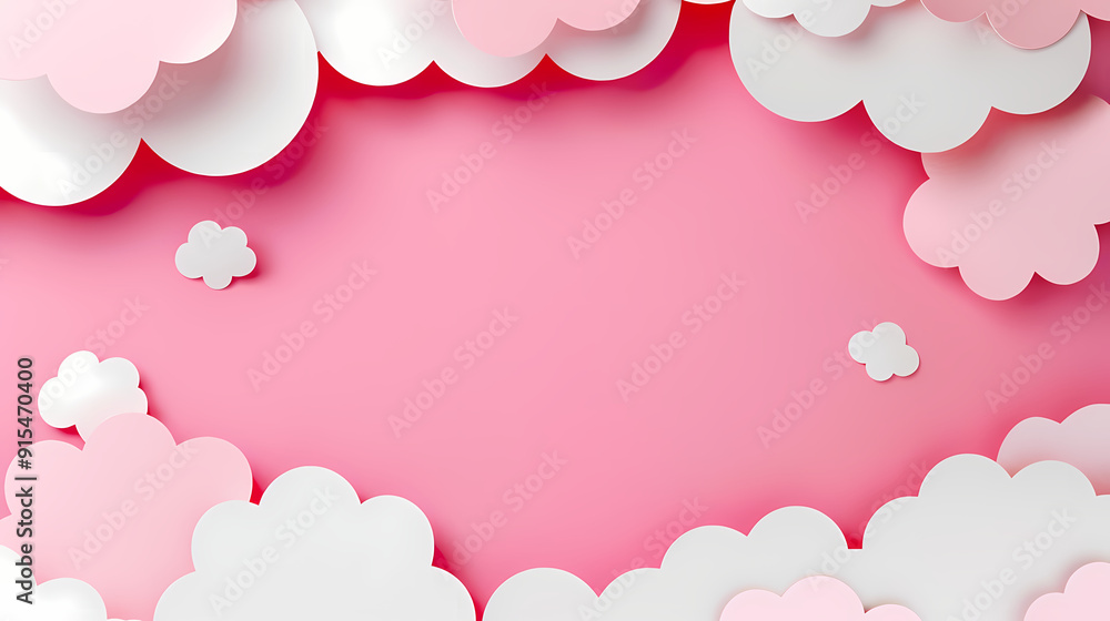 Horizontal banner with pink sky and paper cut clouds Horizontal banner with pink sky and paper cut clouds