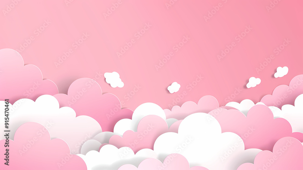 Horizontal banner with pink sky and paper cut clouds Horizontal banner with pink sky and paper cut clouds