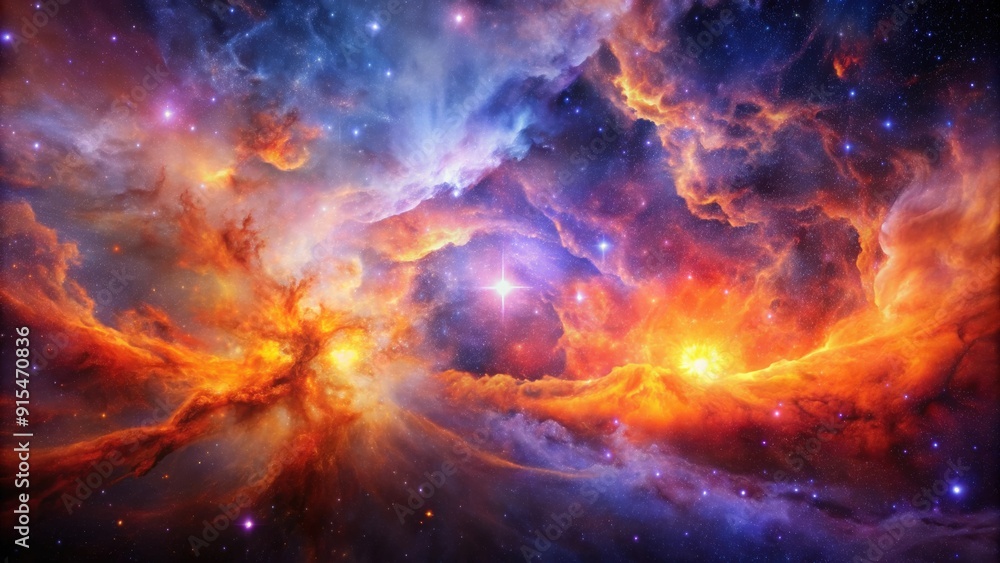 Spectacular view of a colorful nebula with brilliant shades of purple and fiery orange in deep space, Nebula, Space, Cosmic Spectacular view of a colorful nebula with brilliant shades of purple and fiery orange in deep space, Nebula, Space, Cosmic