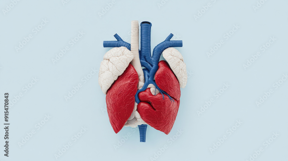 3D anatomy of the human thoracic cavity including heart and lungs Stock ...