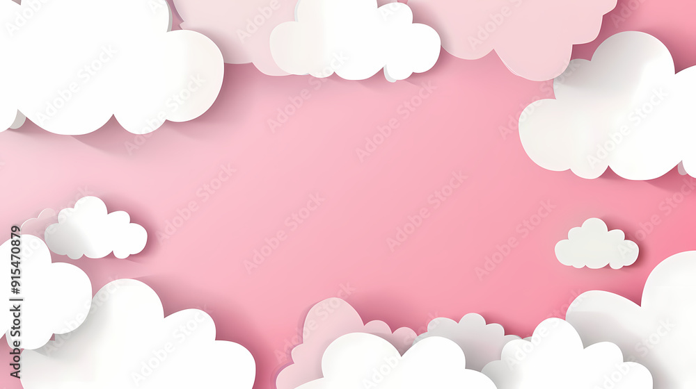 Horizontal banner with pink sky and paper cut clouds Horizontal banner with pink sky and paper cut clouds