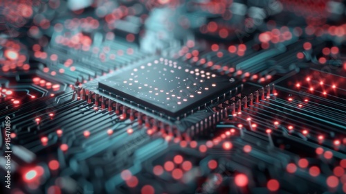 Red and Blue Circuit Board Technology Close-Up With Digital Patterns