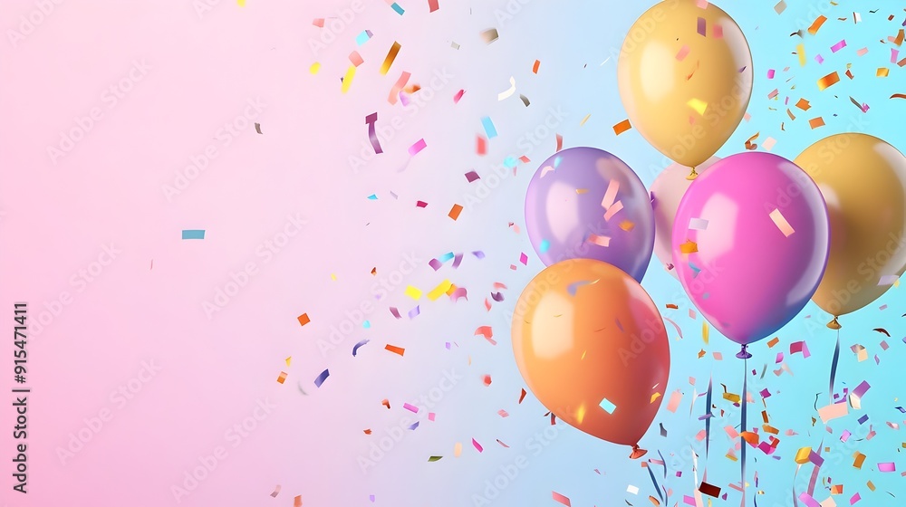 Vibrant Confetti and Balloons on Pastel Background for Cheerful Vibrant Confetti and Balloons on Pastel Background for Cheerful