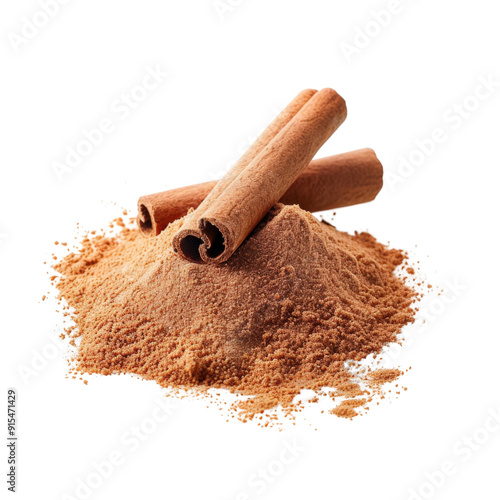 Cinnamon sticks and ground cinnamon powder on a white background. photo