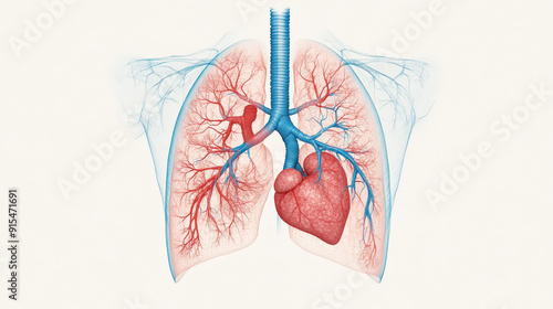 3D anatomy of the human thoracic cavity including heart and lungs, [3D thoracic cavity] photo