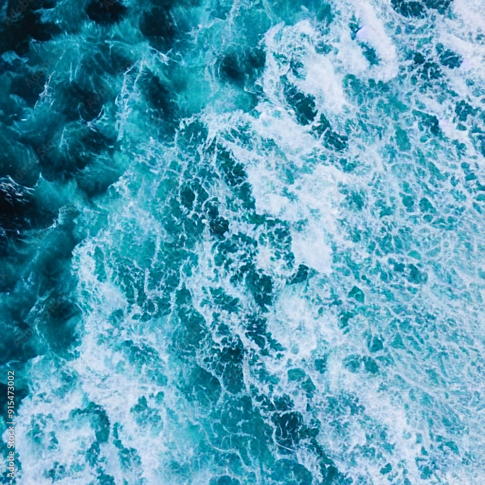 Aerial view beautiful of sea waves from drone. Stock image of blue color of ocean water, sea surface. Top view on turquoise waves, clear water surface texture. Aerial view beautiful of sea waves from drone. Stock image of blue color of ocean water, sea surface. Top view on turquoise waves, clear water surface texture.