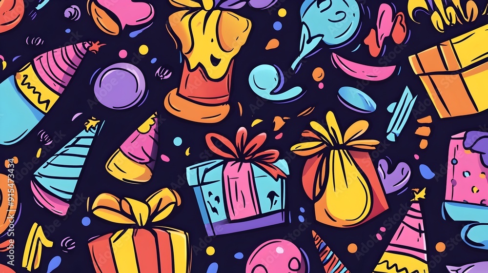 Vibrant Doodle Designs Celebrating Birthday Parties with Playful Elements Vibrant Doodle Designs Celebrating Birthday Parties with Playful Elements