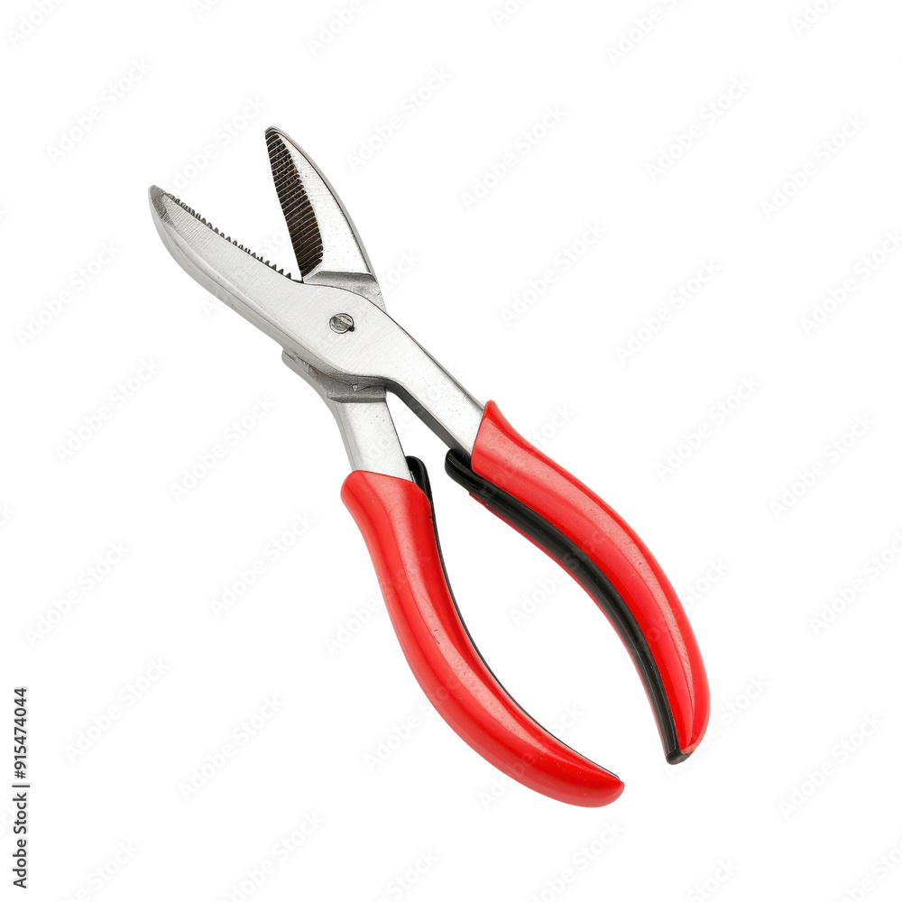 Red handled pliers with a silver metal head, isolated on a black background. Red handled pliers with a silver metal head, isolated on a black background.