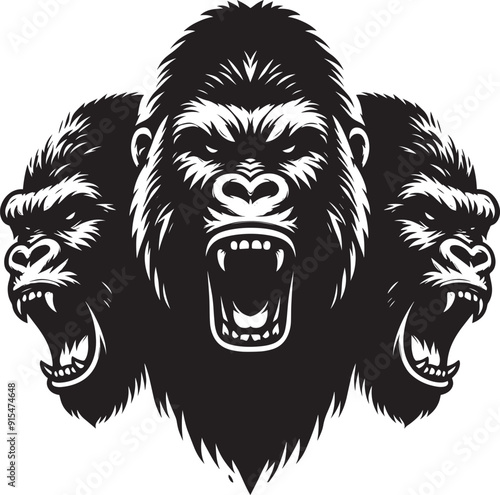 Gorilla head mascot Silhouette isolated on white background Minimalist vector photo