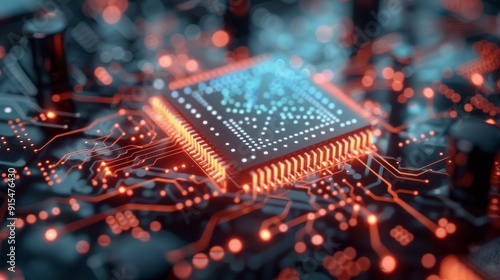 Red and Blue Circuit Board Technology Close-Up With Digital Patterns