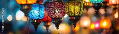 Colorful Glass Lanterns Hanging in a Market - Photo
