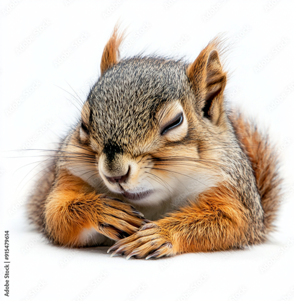 Fototapeta premium a squirrel is taking a nap with sleepy face, white background
