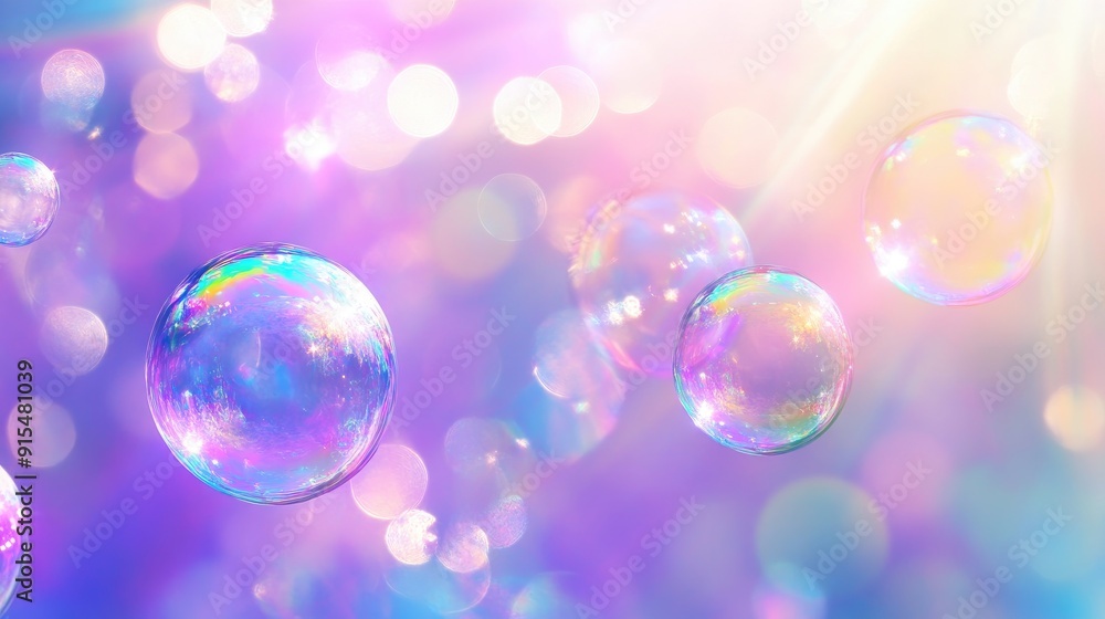 An abstract soap bubble background featuring a cascade of iridescent bubbles with subtle light effects, creating a dreamy and modern look.