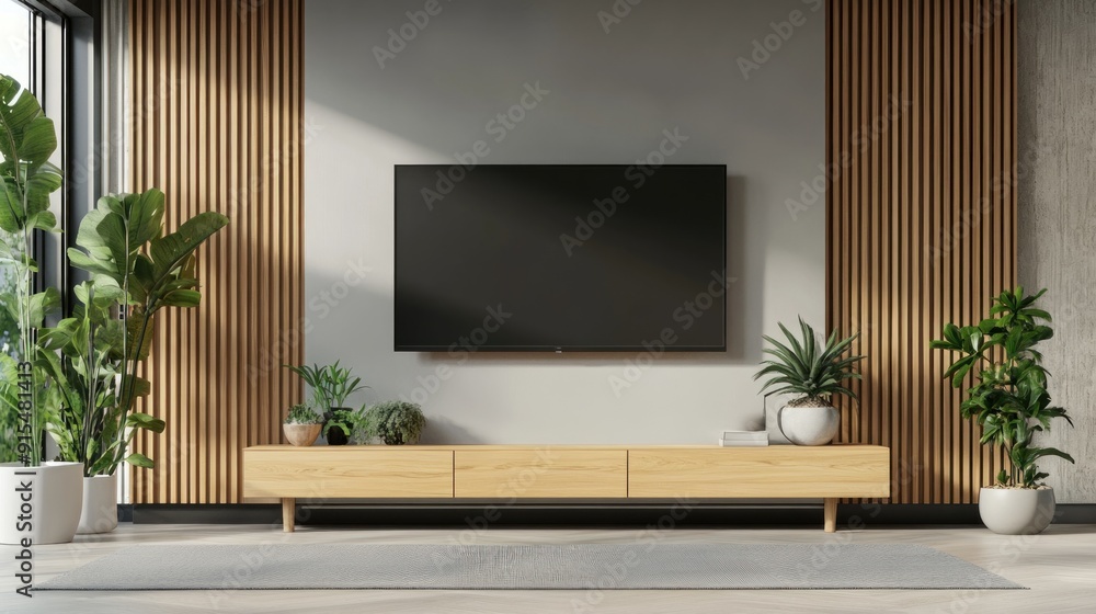 Minimalist Living Room with TV and Plants Minimalist Living Room with TV and Plants