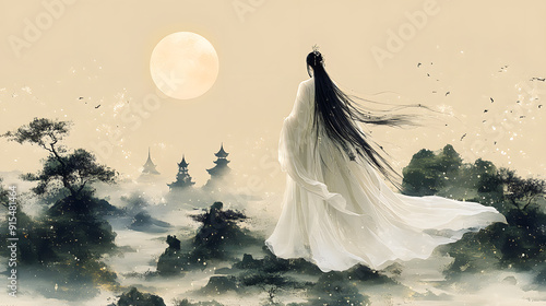 Elegant Qixi Festival Poster: Celestial and Minimalistic Design photo