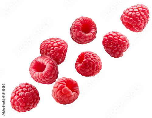 Himbeeren fallend isoliert auf weißen Hintergrund, Freisteller, Transparent 