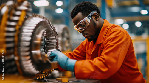 Technician photographing heavy machinery in a factory