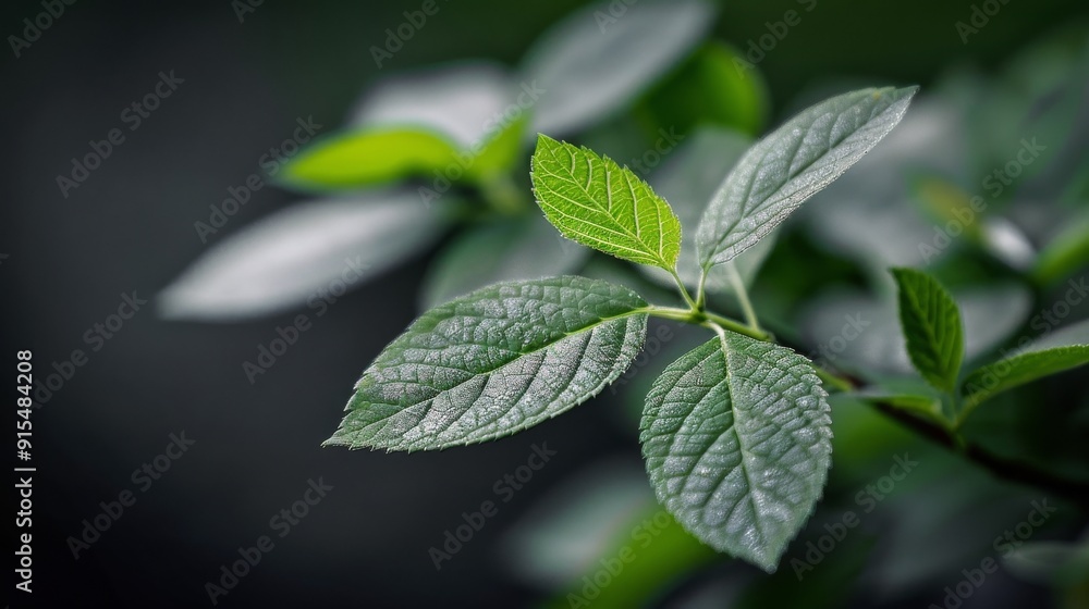 Close-Up View of Green Leaves Against Dark Background in Natural Light Close-Up View of Green Leaves Against Dark Background in Natural Light