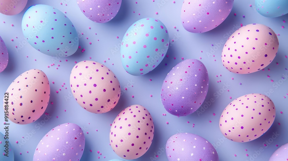 A vibrant display of Easter eggs featuring pink, purple and blue color variations. A vibrant display of Easter eggs featuring pink, purple and blue color variations.