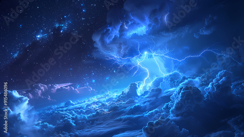 The Blue Jet lightning phenomenon occurs in the upper atmosphere. When powerful blue lightning flashes shoot up from the tops of high cumulonimbus clouds.