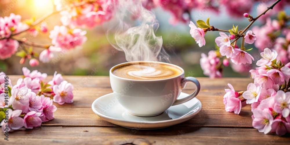 A warm cup of coffee cappuccino with steaming milk, surrounded by pink sakura flowers, symbolizing the cognitive benefits and energizing effects of a morning pick-me-up. A warm cup of coffee cappuccino with steaming milk, surrounded by pink sakura flowers, symbolizing the cognitive benefits and energizing effects of a morning pick-me-up.