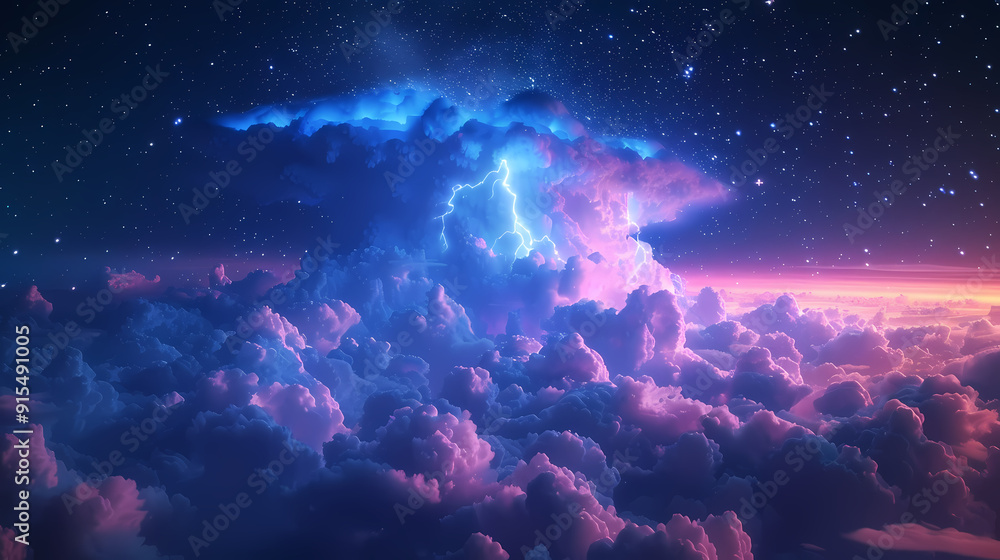 The Blue Jet lightning phenomenon occurs in the upper atmosphere. When powerful blue lightning flashes shoot up from the tops of high cumulonimbus clouds. The Blue Jet lightning phenomenon occurs in the upper atmosphere. When powerful blue lightning flashes shoot up from the tops of high cumulonimbus clouds.