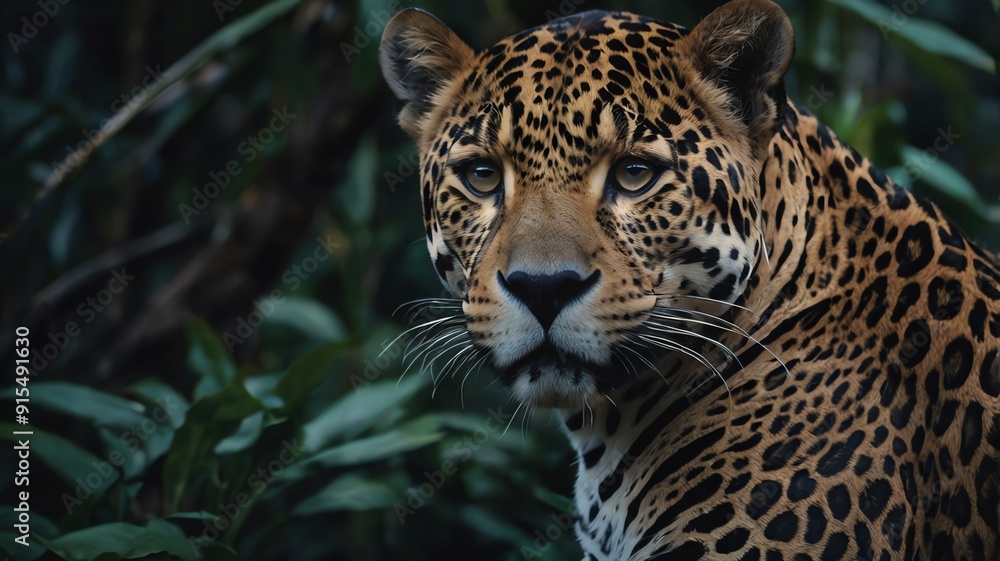 A jaguar, a large wild cat with black spots on its tan fur, standing in tall grass. A jaguar, a large wild cat with black spots on its tan fur, standing in tall grass.