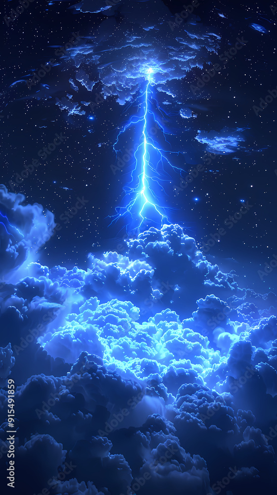 The Blue Jet lightning phenomenon occurs in the upper atmosphere. When powerful blue lightning flashes shoot up from the tops of high cumulonimbus clouds. The Blue Jet lightning phenomenon occurs in the upper atmosphere. When powerful blue lightning flashes shoot up from the tops of high cumulonimbus clouds.