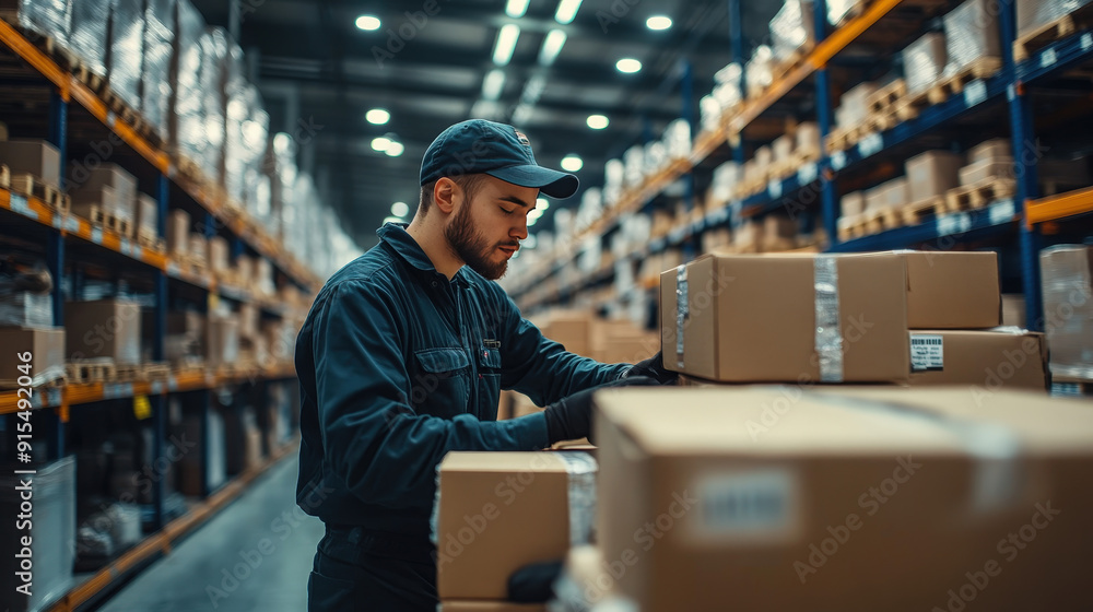 Human-driven logistics operation with workers packing parcels by hand in a warehouse. Human-driven logistics operation with workers packing parcels by hand in a warehouse.
