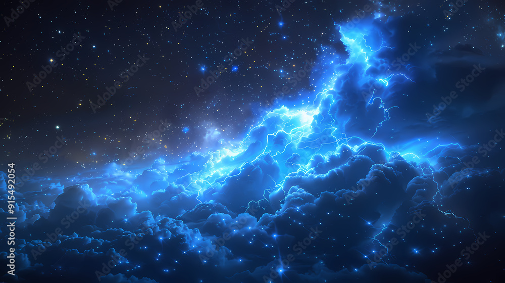 The Blue Jet lightning phenomenon occurs in the upper atmosphere. When powerful blue lightning flashes shoot up from the tops of high cumulonimbus clouds. The Blue Jet lightning phenomenon occurs in the upper atmosphere. When powerful blue lightning flashes shoot up from the tops of high cumulonimbus clouds.