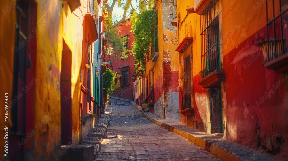 Fototapeta premium Colorful alley in San Miguel de Allende, Mexico