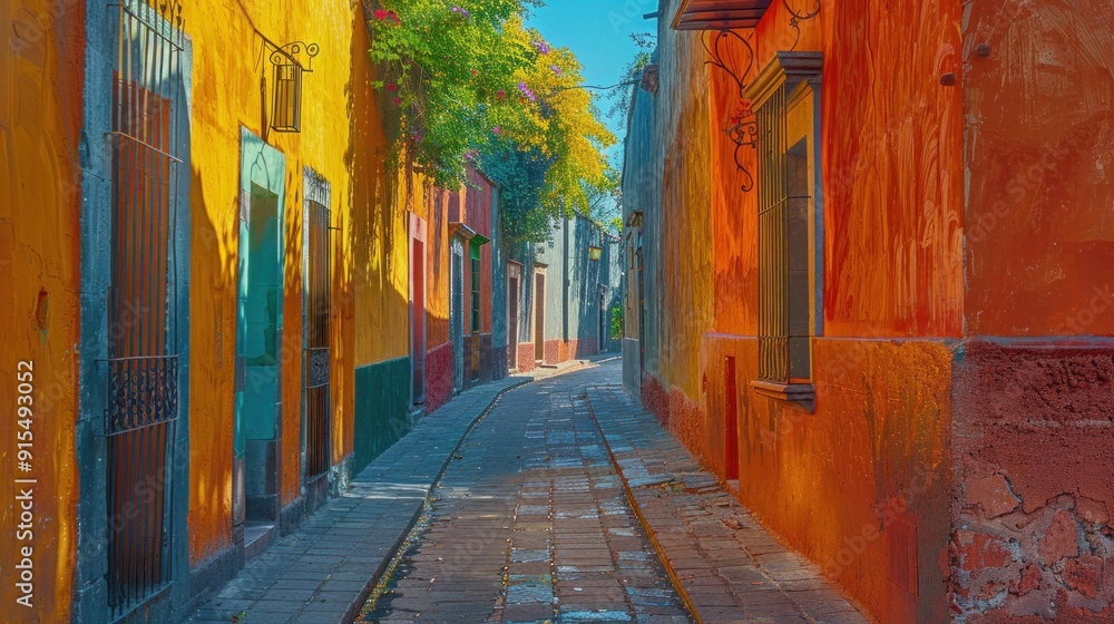 Fototapeta premium Colorful alley in San Miguel de Allende, Mexico