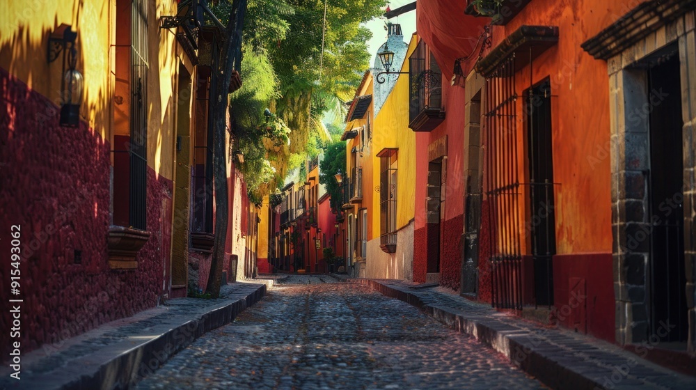 Fototapeta premium Colorful alley in San Miguel de Allende, Mexico