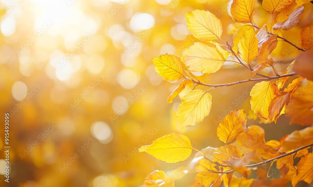 Sunlit golden leaves on tree branch in autumn Sunlit golden leaves on tree branch in autumn