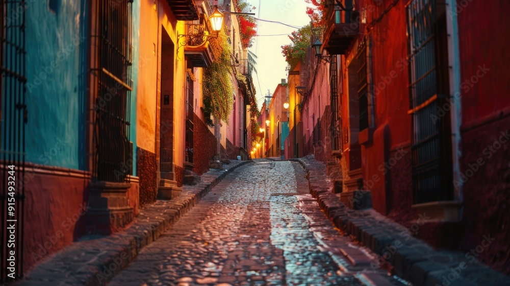 Naklejka premium Colorful alley in San Miguel de Allende, Mexico