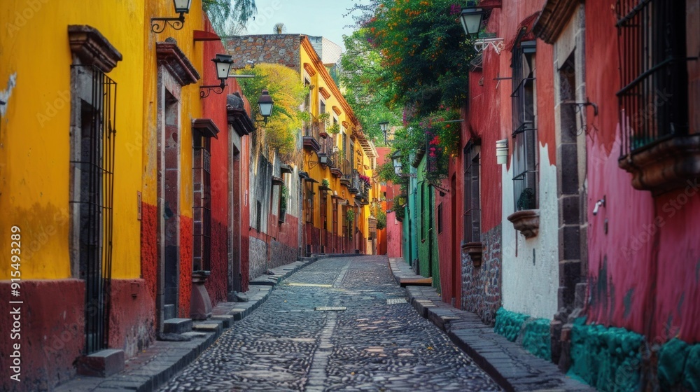 Fototapeta premium Colorful alley in San Miguel de Allende, Mexico