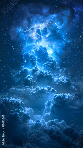 The Blue Jet lightning phenomenon occurs in the upper atmosphere. When powerful blue lightning flashes shoot up from the tops of high cumulonimbus clouds.