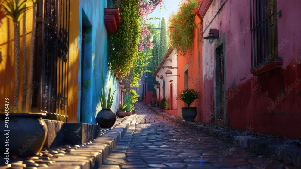 Obraz premium Colorful alley in San Miguel de Allende, Mexico