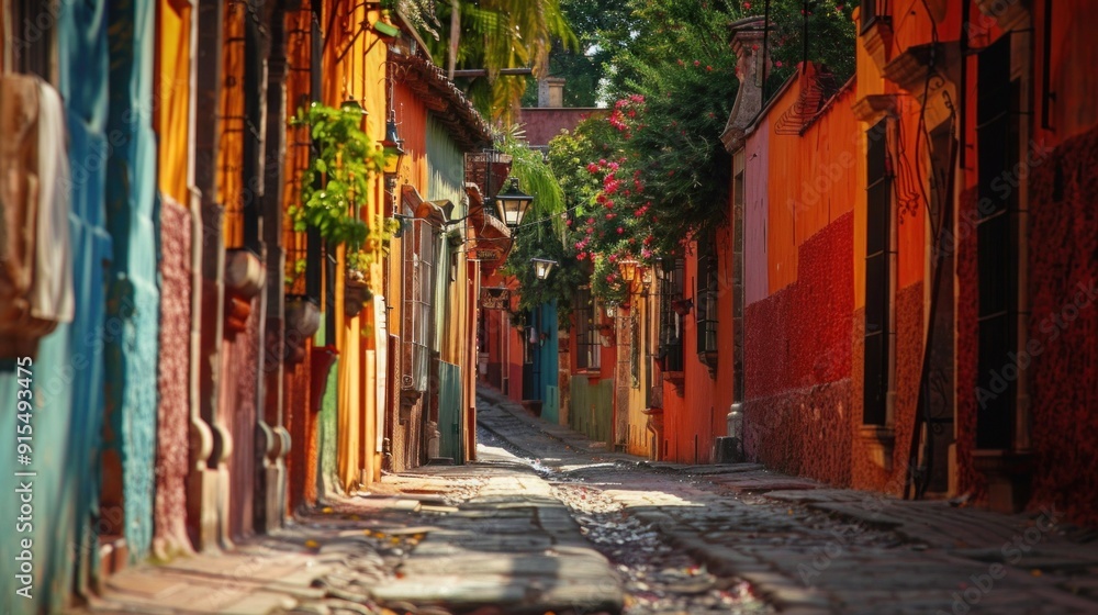Fototapeta premium Colorful alley in San Miguel de Allende, Mexico
