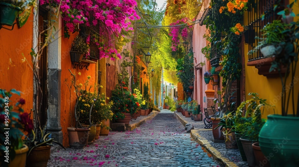 Fototapeta premium Colorful alley in San Miguel de Allende, Mexico
