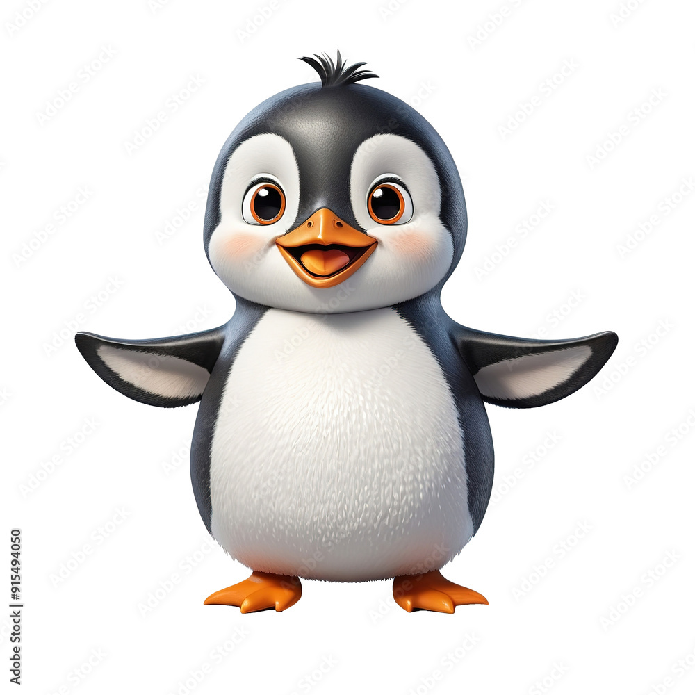 Obraz premium 3D cartoon penguin standing on a small iceberg, isolated transparent background.