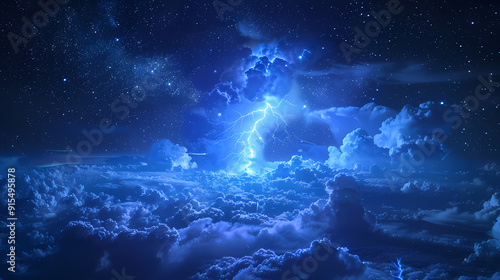 The Blue Jet lightning phenomenon occurs in the upper atmosphere. When powerful blue lightning flashes shoot up from the tops of high cumulonimbus clouds.